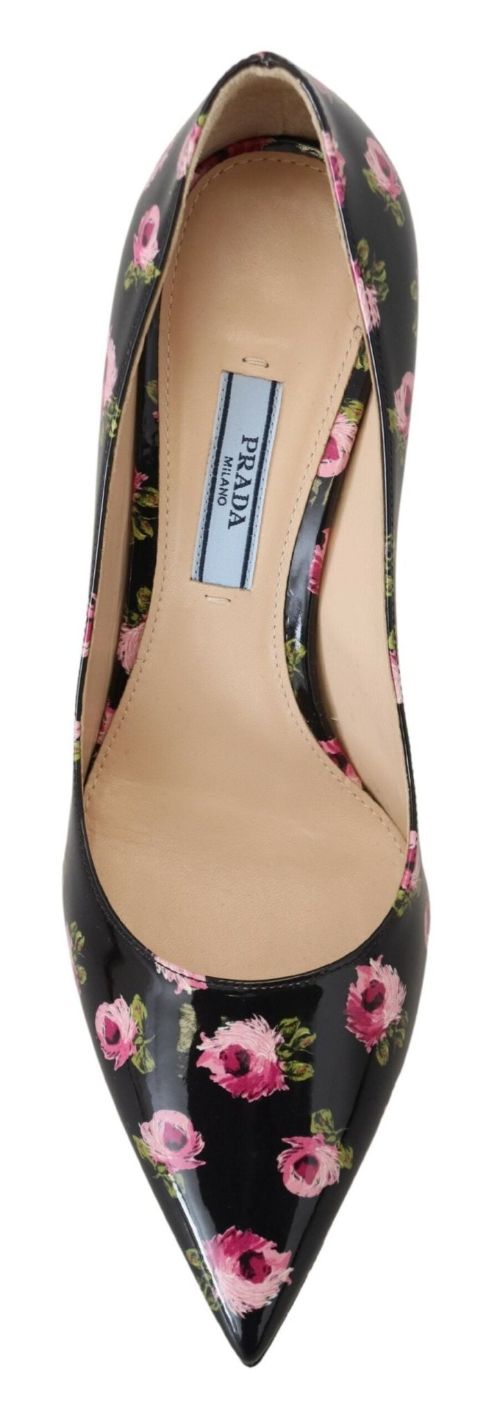 Prada Black Leather Floral Heels Stilettos Pumps - SMARTMARTNZ