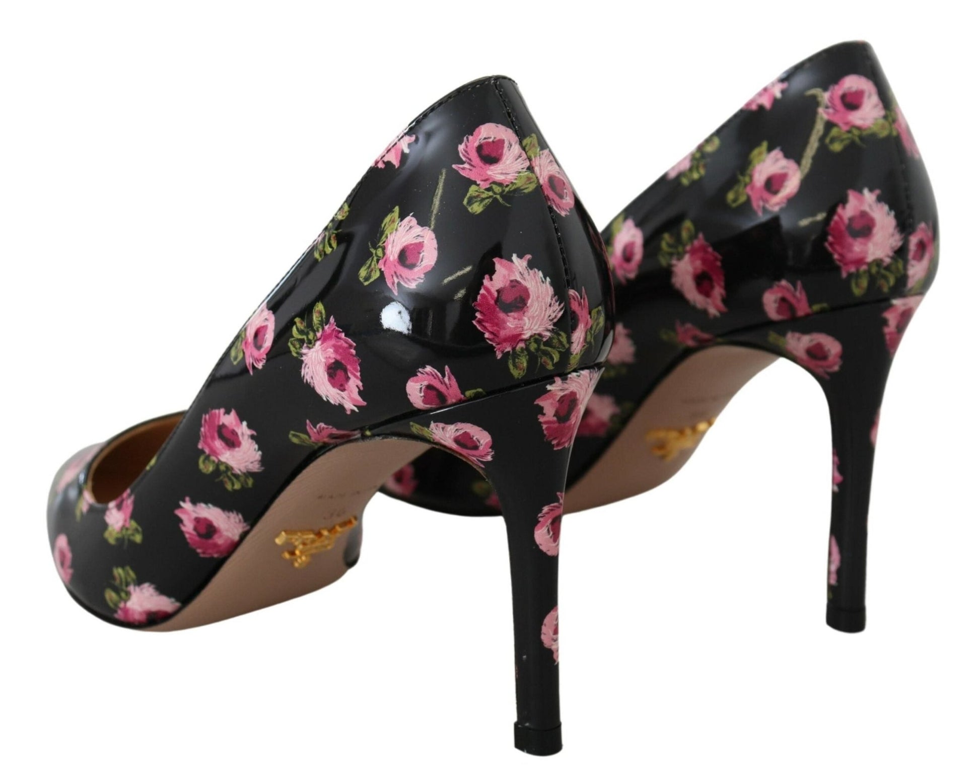 Prada Black Leather Floral Heels Stilettos Pumps - SMARTMARTNZ