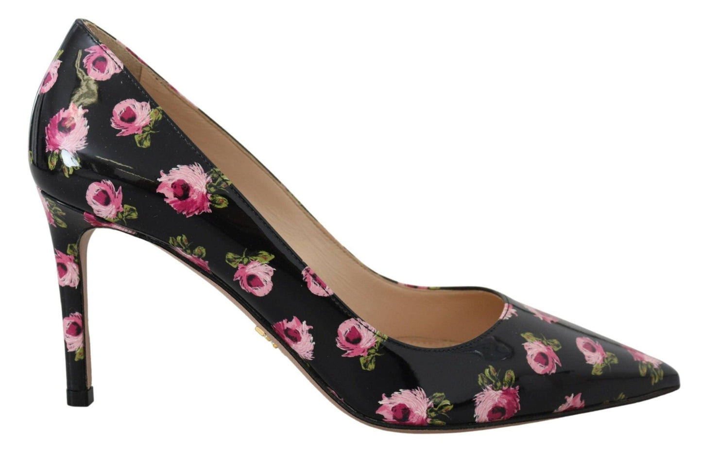 Prada Black Leather Floral Heels Stilettos Pumps - SMARTMARTNZ