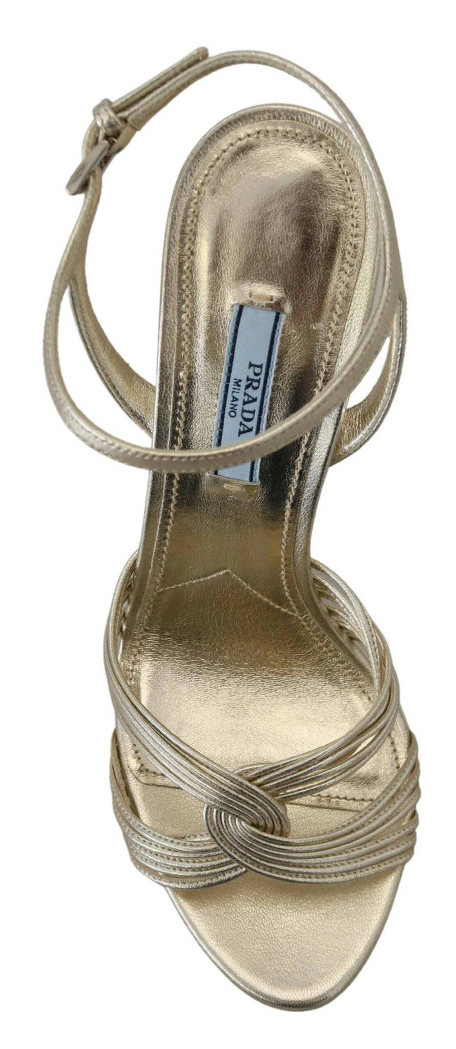 Prada Gold Leather Sandals Ankle Strap Heels Stiletto Sandal - SMARTMARTNZ