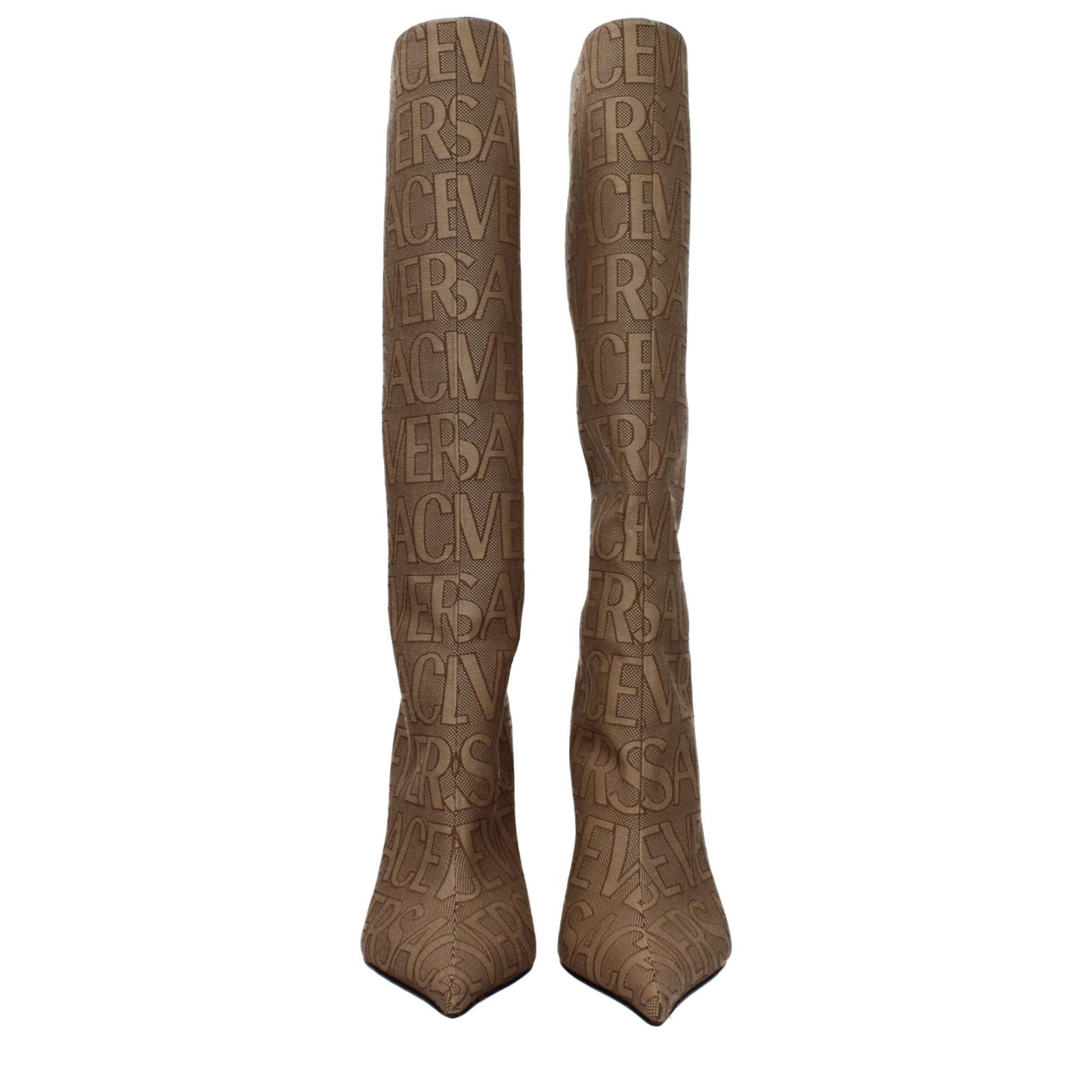 Versace Beige Fabric High Heel Boots - SMARTMARTNZ