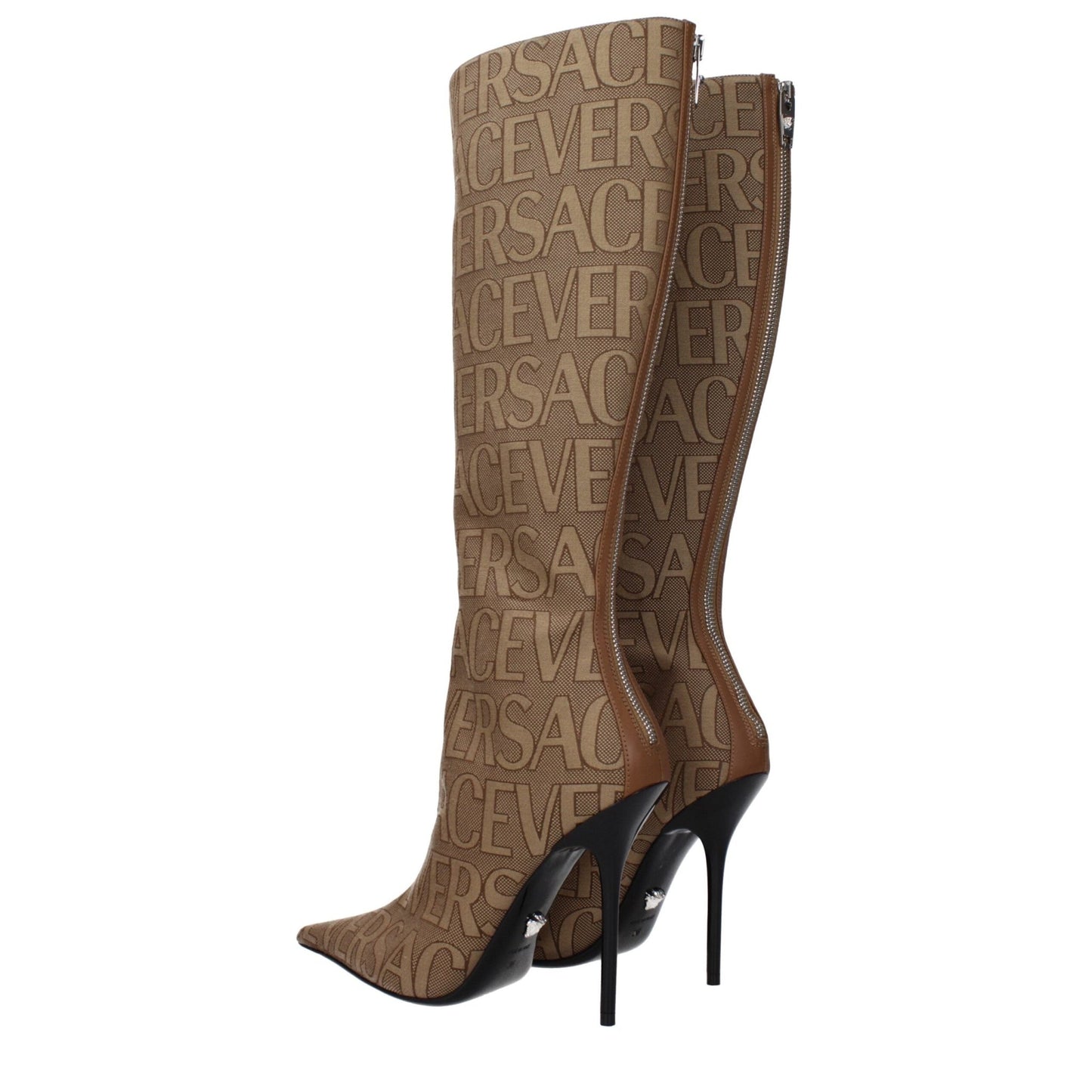 Versace Beige Fabric High Heel Boots - SMARTMARTNZ