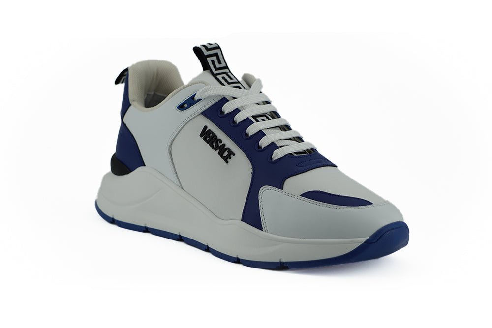 Versace Elegant Blue and White Leather Sneakers - SMARTMARTNZ