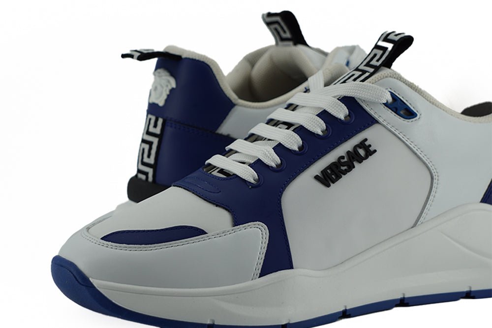 Versace Elegant Blue and White Leather Sneakers - SMARTMARTNZ