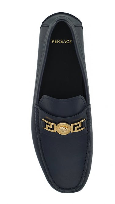 Versace Elegant Navy Blue Calf Leather Loafers - SMARTMARTNZ