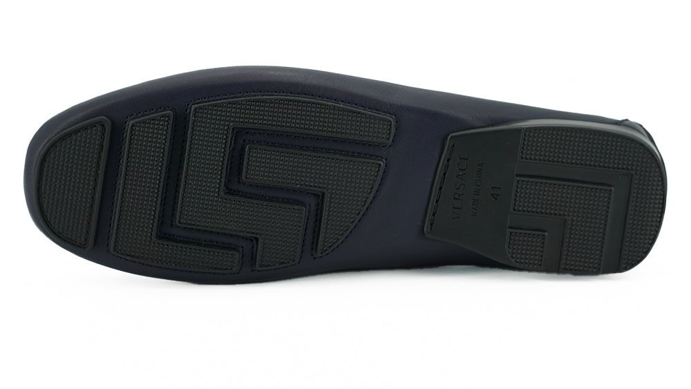 Versace Elegant Navy Blue Calf Leather Loafers - SMARTMARTNZ