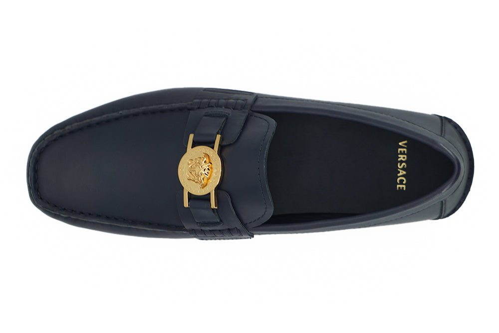 Versace Elegant Navy Blue Calf Leather Loafers - SMARTMARTNZ
