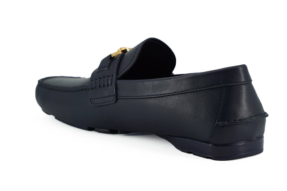 Versace Elegant Navy Blue Calf Leather Loafers - SMARTMARTNZ