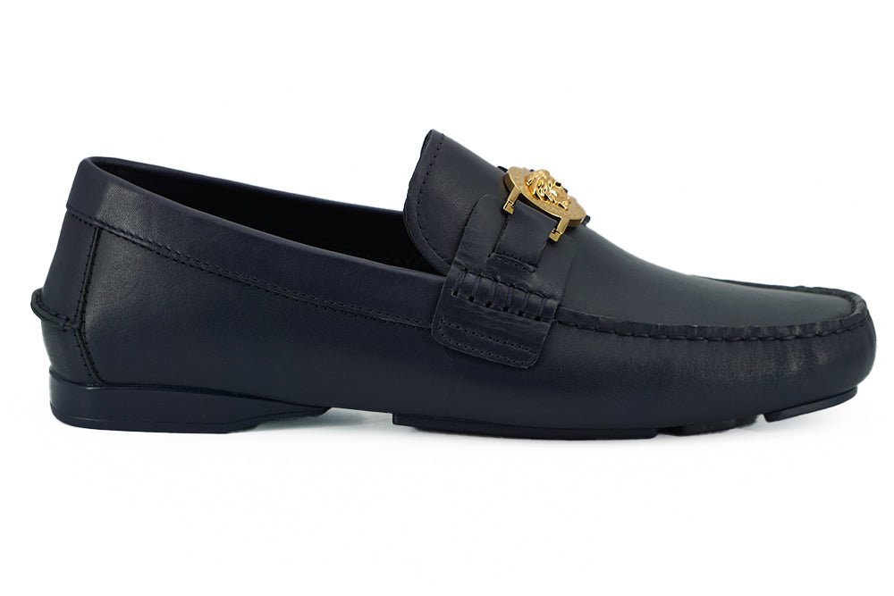 Versace Elegant Navy Blue Calf Leather Loafers - SMARTMARTNZ