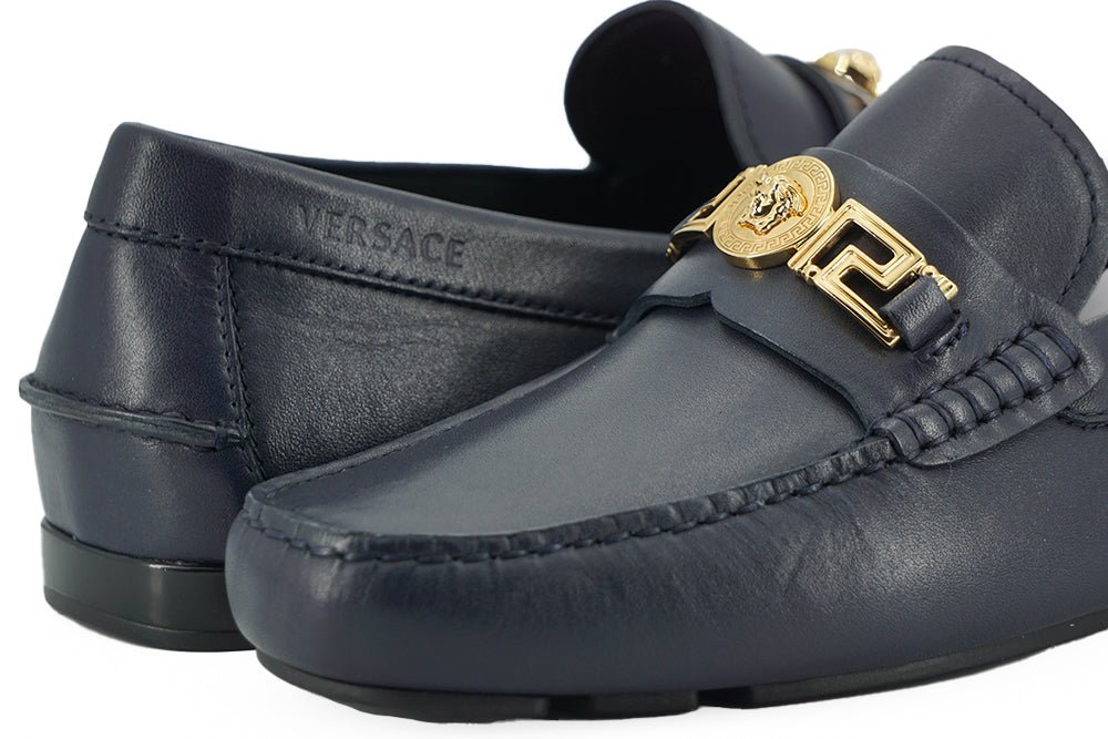 Versace Elegant Navy Blue Calf Leather Loafers - SMARTMARTNZ