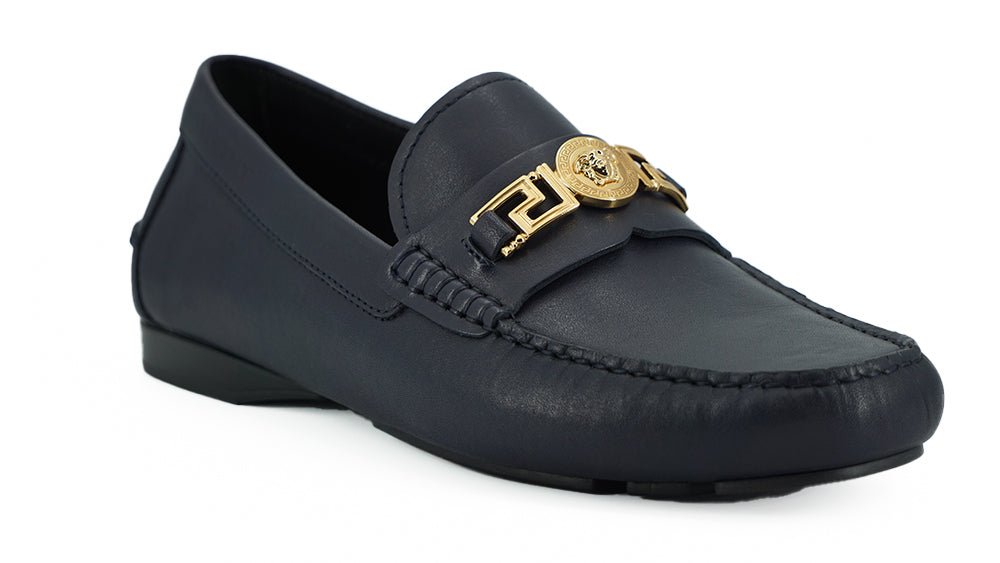 Versace Elegant Navy Blue Calf Leather Loafers - SMARTMARTNZ