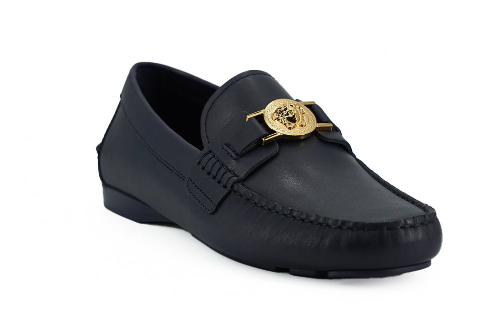 Versace Elegant Navy Blue Calf Leather Loafers - SMARTMARTNZ