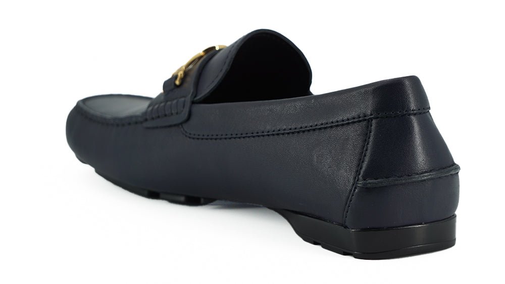 Versace Elegant Navy Blue Calf Leather Loafers - SMARTMARTNZ