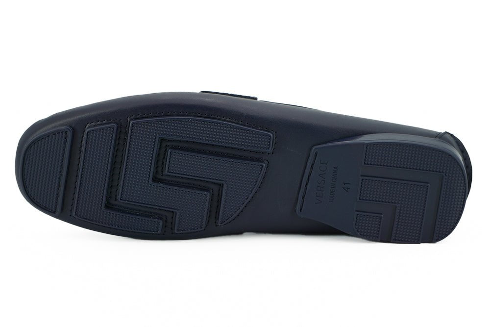 Versace Elegant Navy Blue Calf Leather Loafers - SMARTMARTNZ