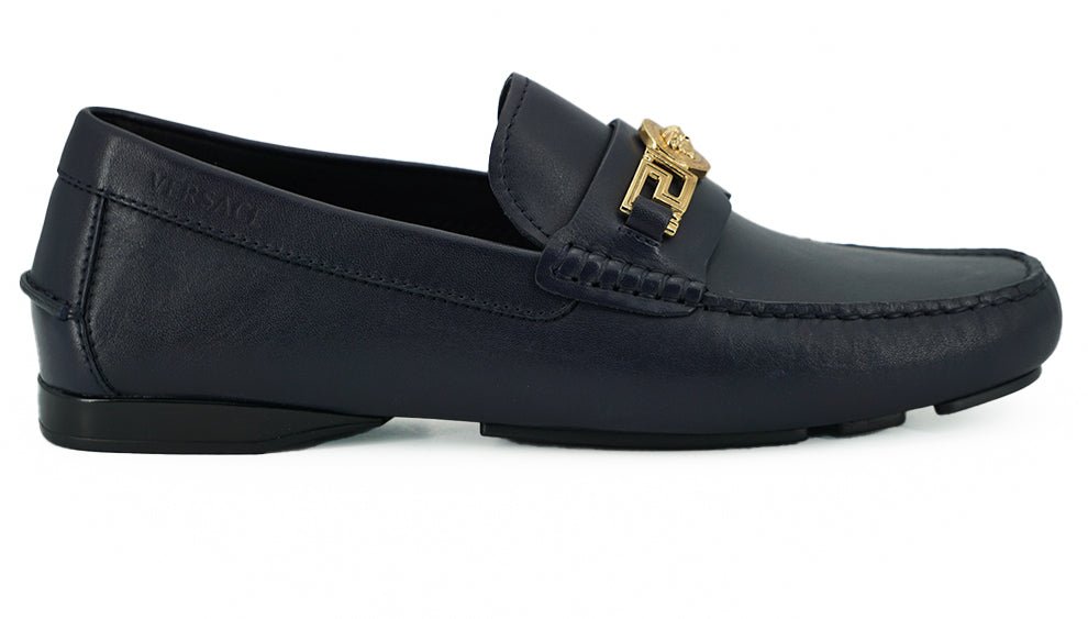 Versace Elegant Navy Blue Calf Leather Loafers - SMARTMARTNZ