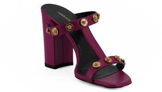 Versace Elegant Purple Calf Leather High Sandals - SMARTMARTNZ