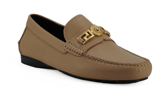 Versace Exquisite Medusa Gold - Tone Leather Loafers - SMARTMARTNZ