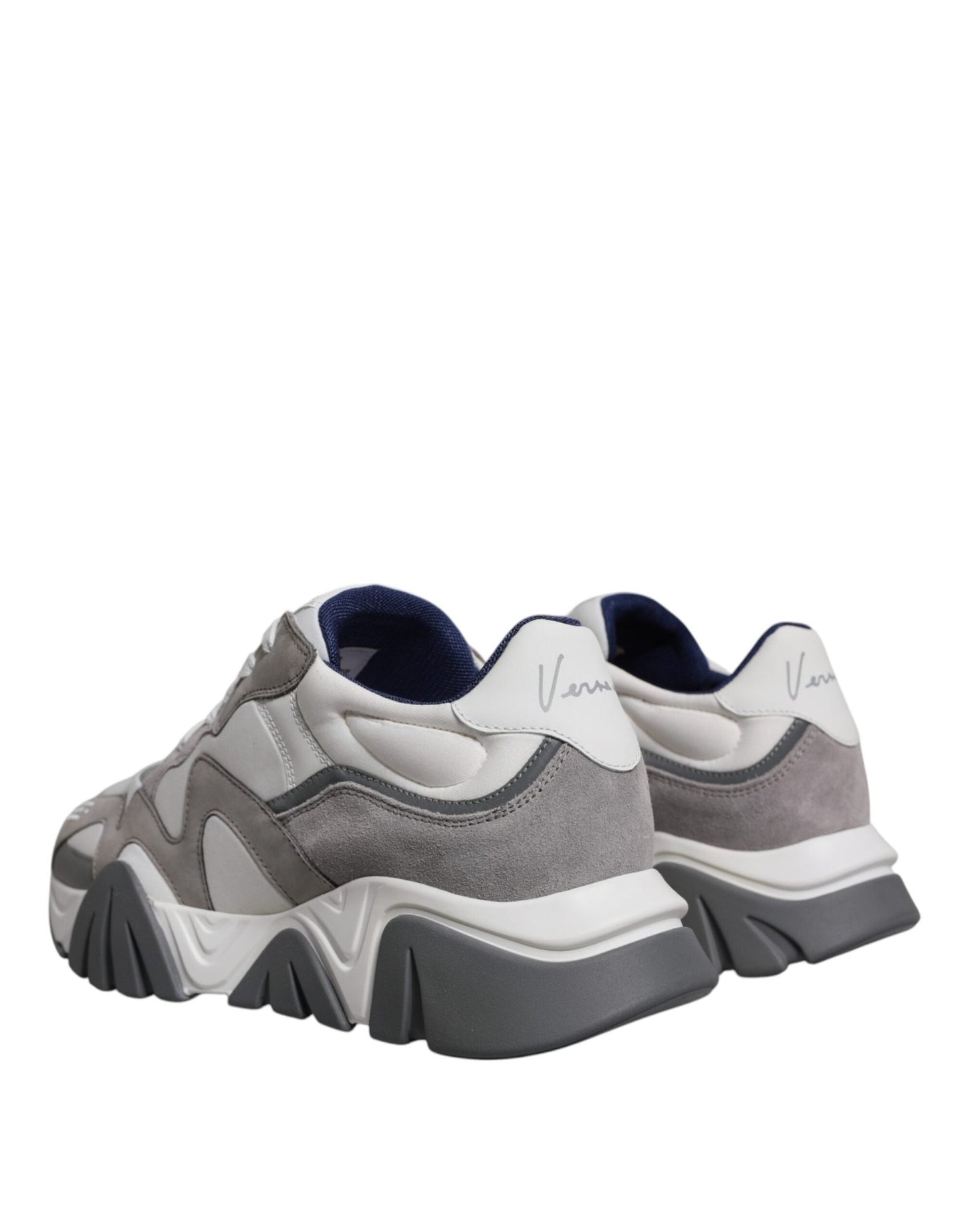 Versace Grey Leather Neoprene Chunky Low Top Squalo Sneakers Shoes - SMARTMARTNZ