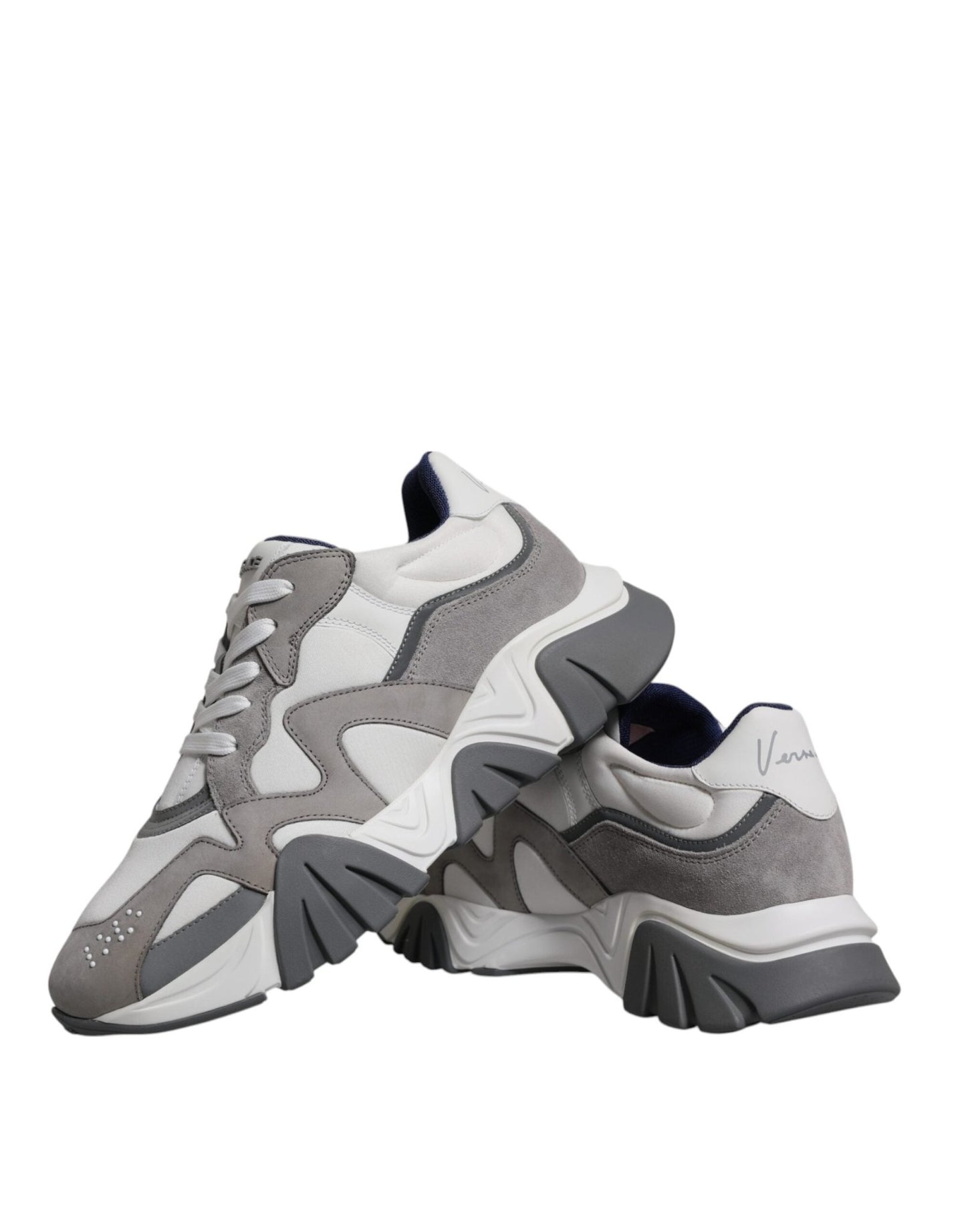 Versace Grey Leather Neoprene Chunky Low Top Squalo Sneakers Shoes - SMARTMARTNZ