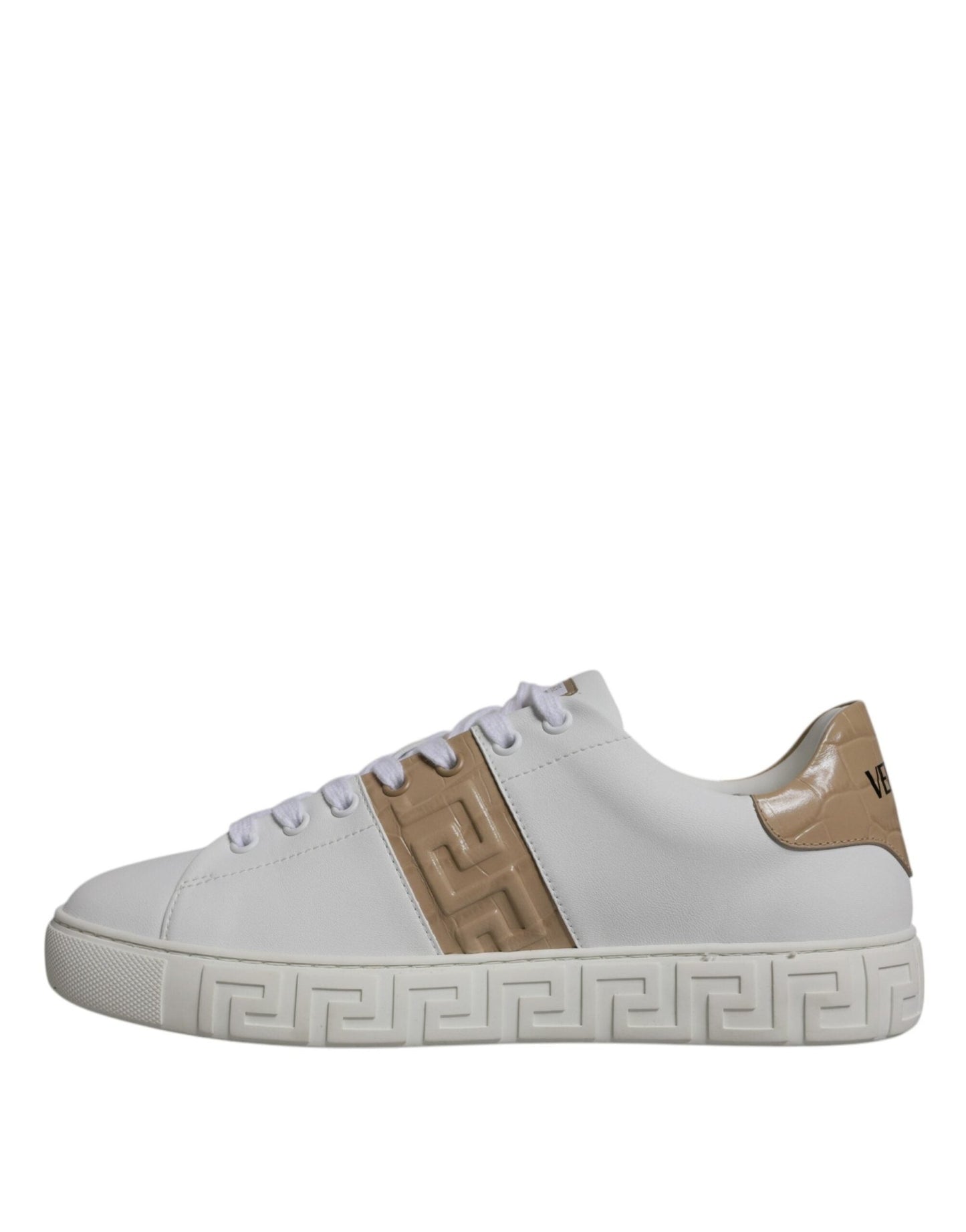 Versace White Brown Greca Print TPU Low Top Men Sneakers Shoes - SMARTMARTNZ