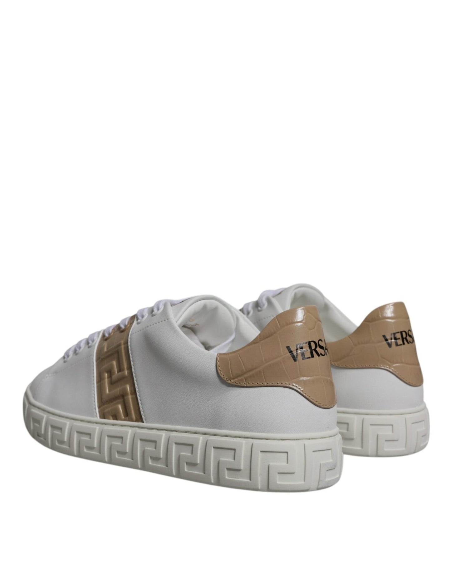Versace White Brown Greca Print TPU Low Top Men Sneakers Shoes - SMARTMARTNZ