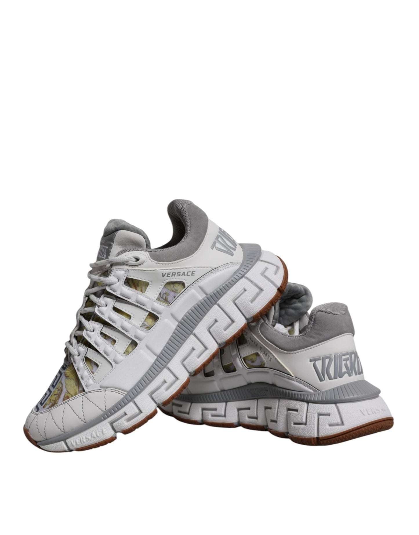 Versace White Trigreca Barocco Print Low Top Sneakers Shoes - SMARTMARTNZ