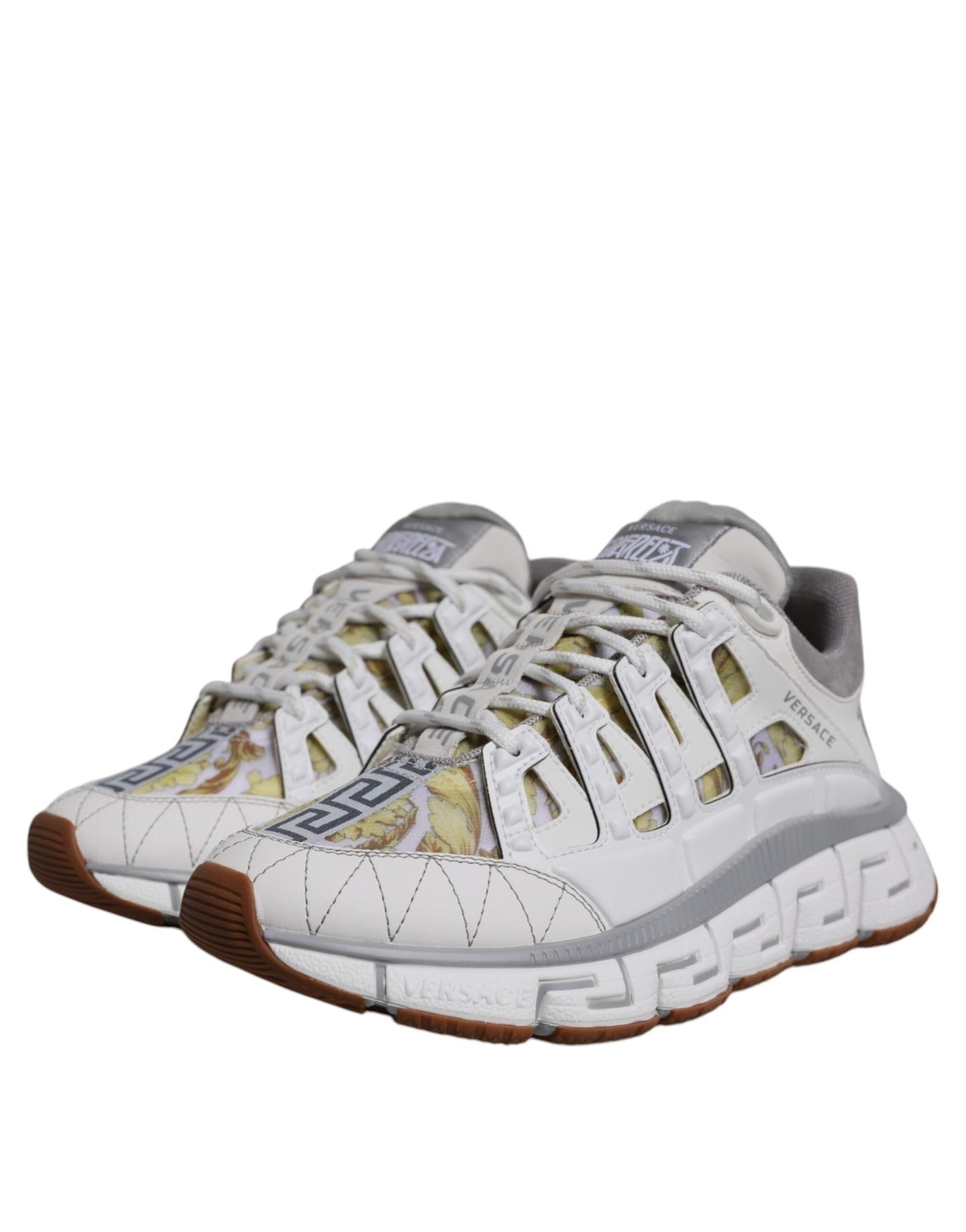 Versace White Trigreca Barocco Print Low Top Sneakers Shoes - SMARTMARTNZ