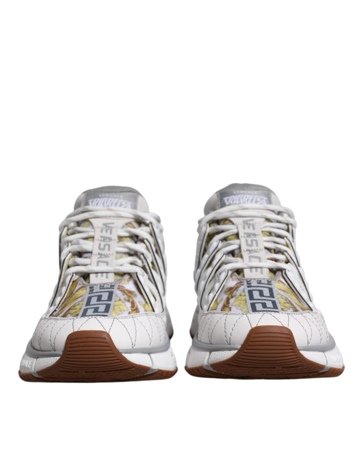 Versace White Trigreca Barocco Print Low Top Sneakers Shoes - SMARTMARTNZ
