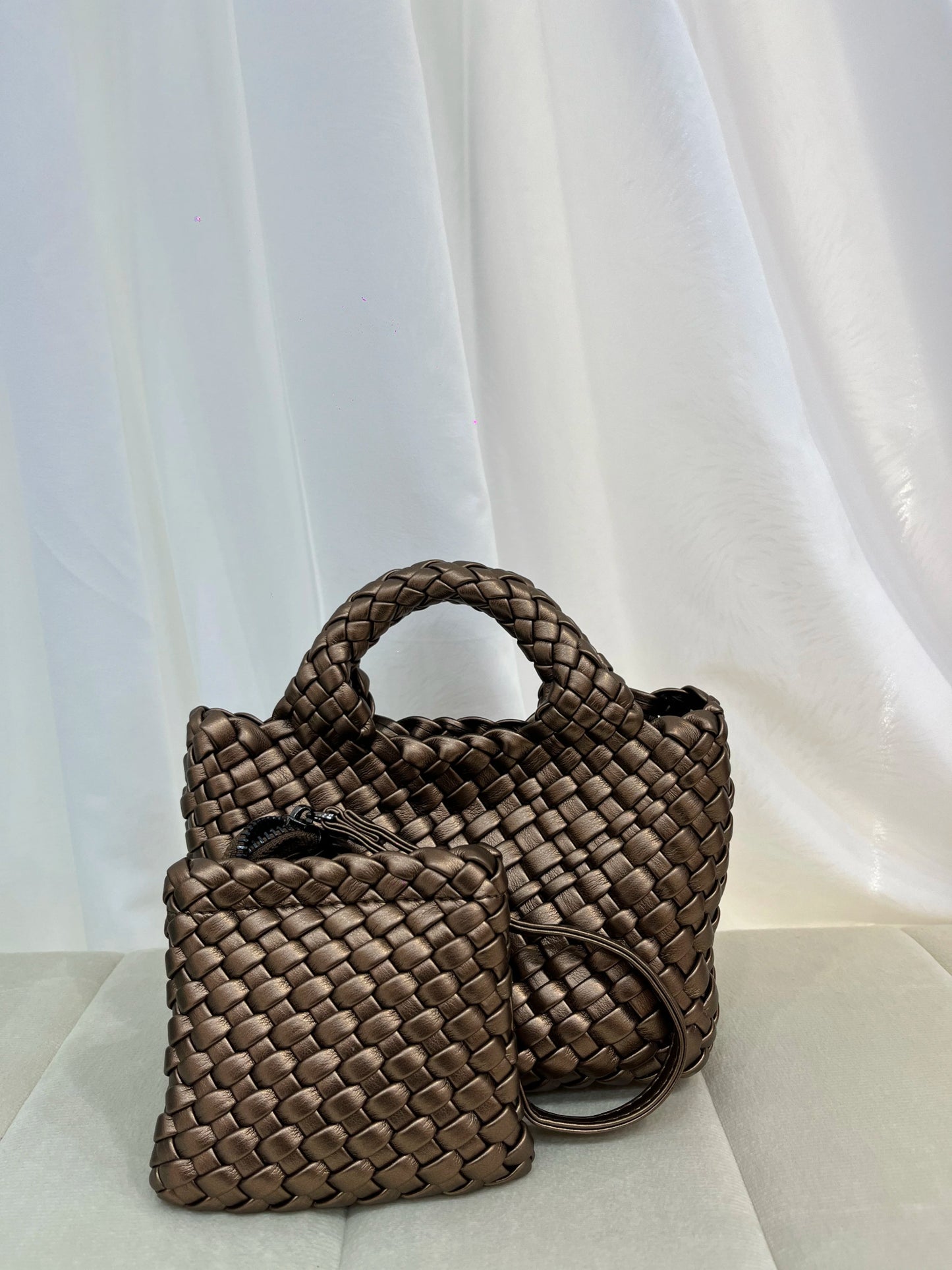 Women’s Fashion Woven Bag – Soft Handmade PU Leather Shoulder Bucket - SMARTMARTNZ