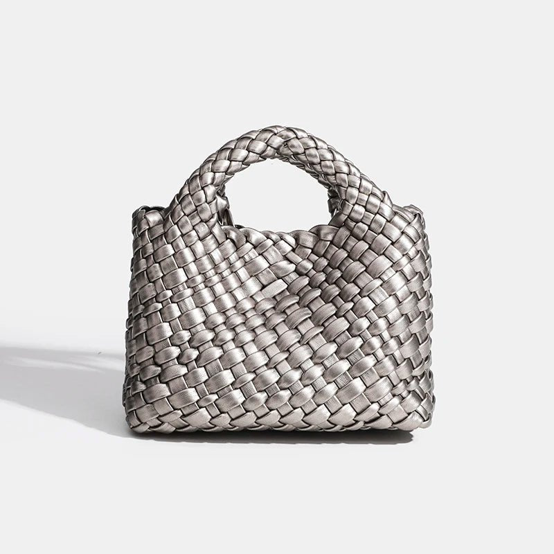 Women’s Fashion Woven Bag – Soft Handmade PU Leather Shoulder Bucket - SMARTMARTNZ