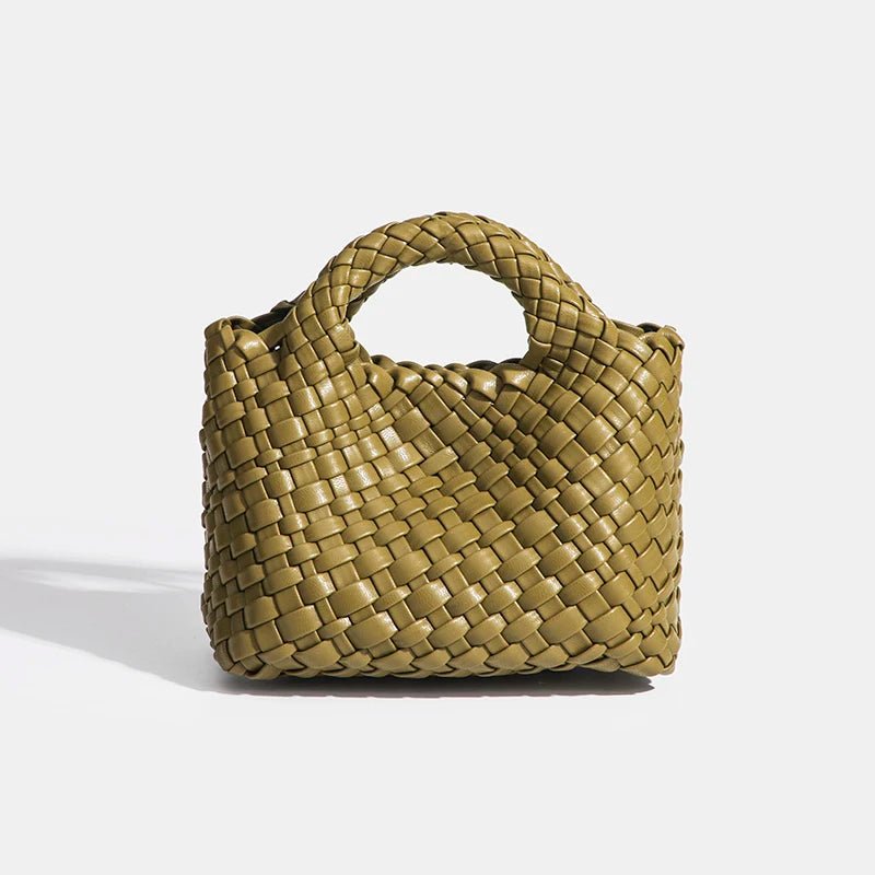 Women’s Fashion Woven Bag – Soft Handmade PU Leather Shoulder Bucket - SMARTMARTNZ