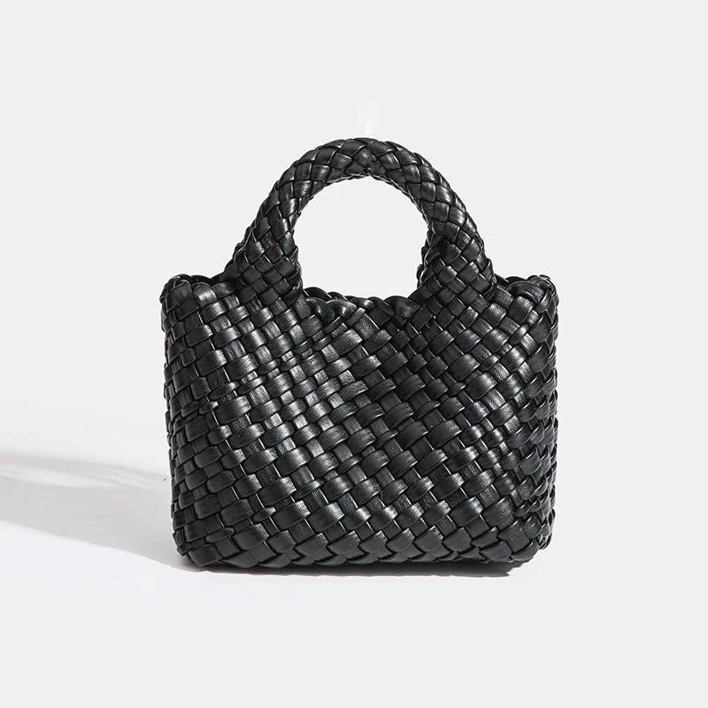 Women’s Fashion Woven Bag – Soft Handmade PU Leather Shoulder Bucket - SMARTMARTNZ