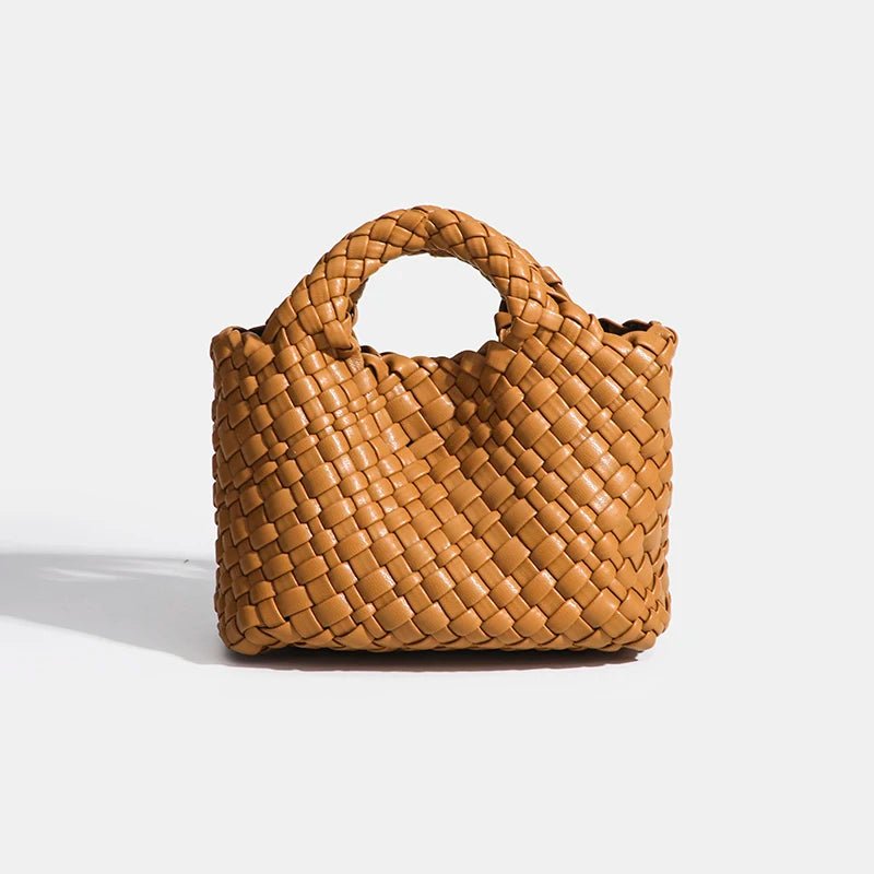 Women’s Fashion Woven Bag – Soft Handmade PU Leather Shoulder Bucket - SMARTMARTNZ