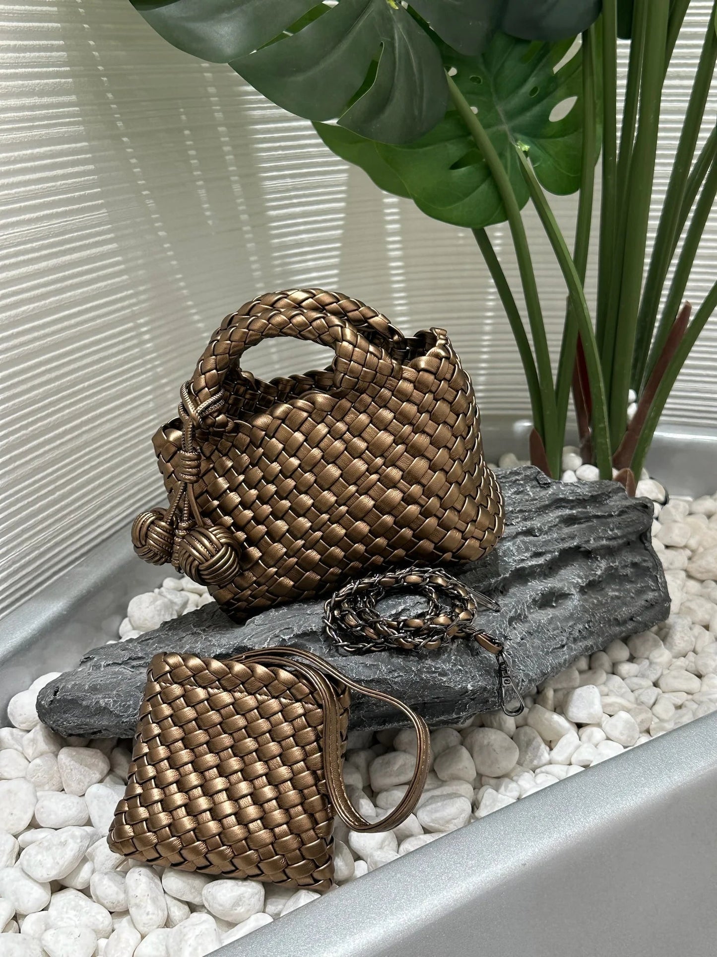 Women’s Fashion Woven Bag – Soft Handmade PU Leather Shoulder Bucket - SMARTMARTNZ