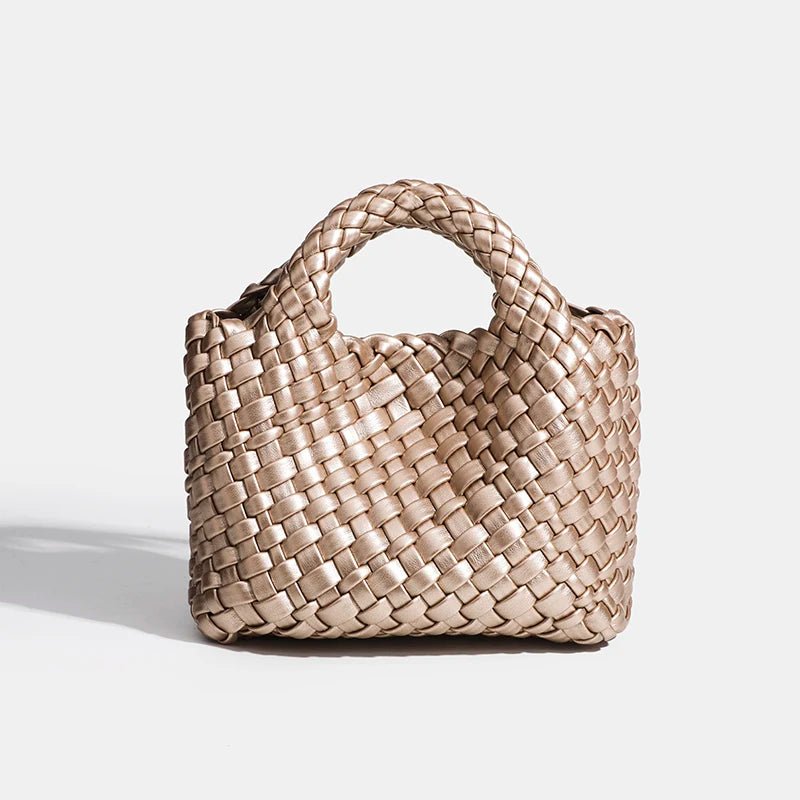 Women’s Fashion Woven Bag – Soft Handmade PU Leather Shoulder Bucket - SMARTMARTNZ