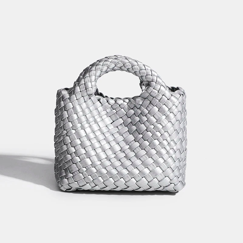 Women’s Fashion Woven Bag – Soft Handmade PU Leather Shoulder Bucket - SMARTMARTNZ