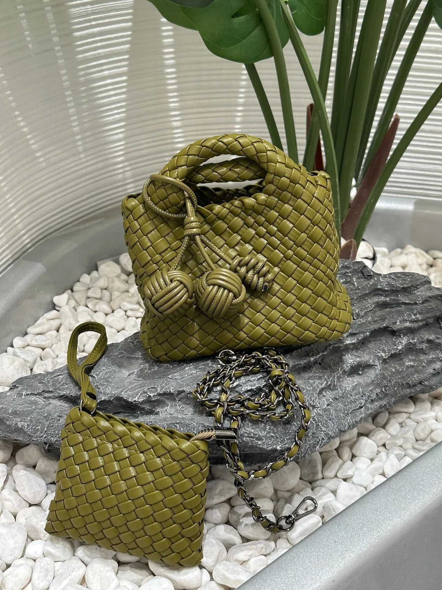 Women’s Fashion Woven Bag – Soft Handmade PU Leather Shoulder Bucket - SMARTMARTNZ