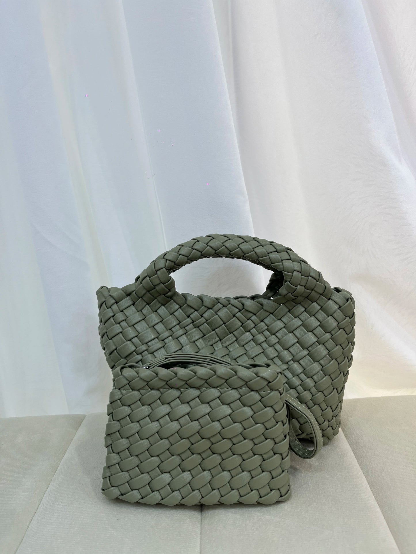 Women’s Fashion Woven Bag – Soft Handmade PU Leather Shoulder Bucket - SMARTMARTNZ