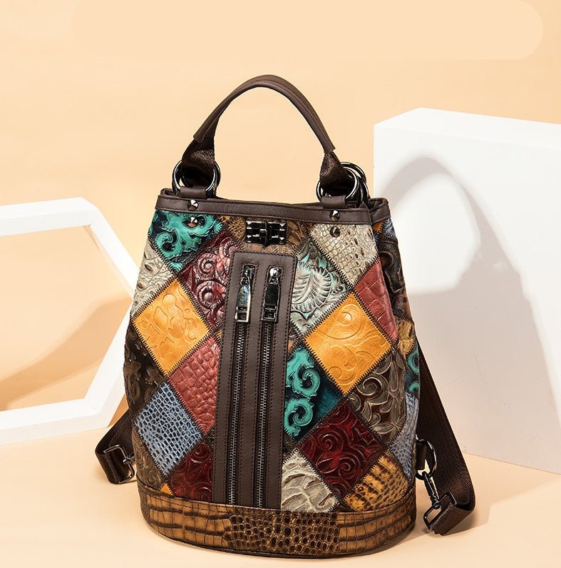 Women’s Leather Backpack – Ethnic - Inspired Design Vintage Charm | Perfect for Travel or Daily Wear - SMARTMARTNZ