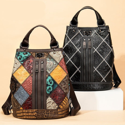 Women’s Leather Backpack – Ethnic - Inspired Design Vintage Charm | Perfect for Travel or Daily Wear - SMARTMARTNZ