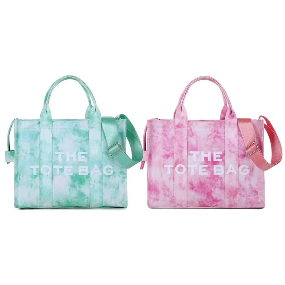 Women’s Tie - Dye Canvas Shoulder Bag – Large Capacity, Zipper Closure, Letter Print - SMARTMARTNZ