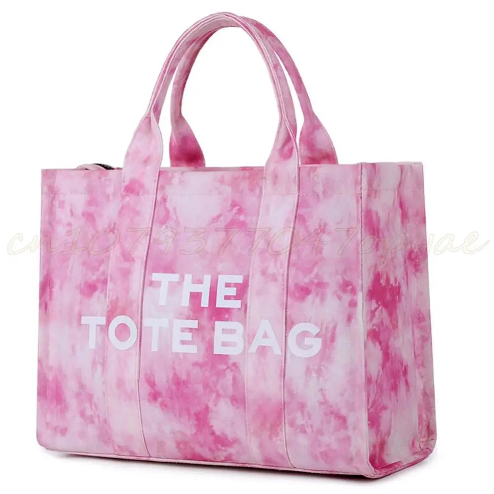 Women’s Tie - Dye Canvas Shoulder Bag – Large Capacity, Zipper Closure, Letter Print - SMARTMARTNZ
