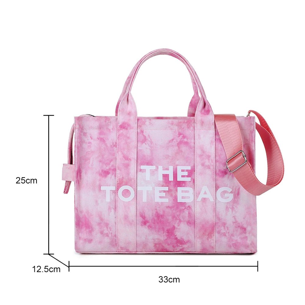 Women’s Tie - Dye Canvas Shoulder Bag – Large Capacity, Zipper Closure, Letter Print - SMARTMARTNZ
