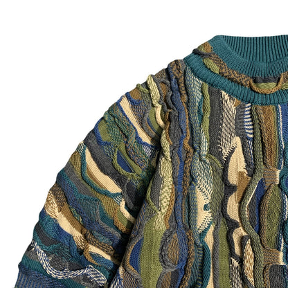 Heavy Industry Bitter Gourd Pattern Jacquard Three-dimensional Wave Retro Pullover Sweater Men