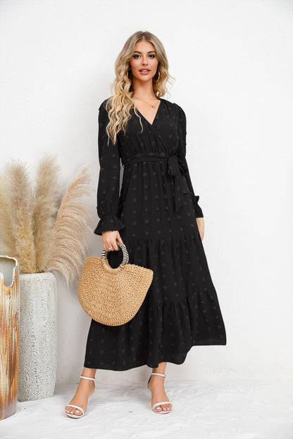 Solid Color Wide Hem Casual Dress Women's Clothing