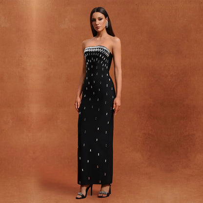 European And American Fashion Women's Wear Sexy Tube Top High-end Hot Drilling Backless Dress