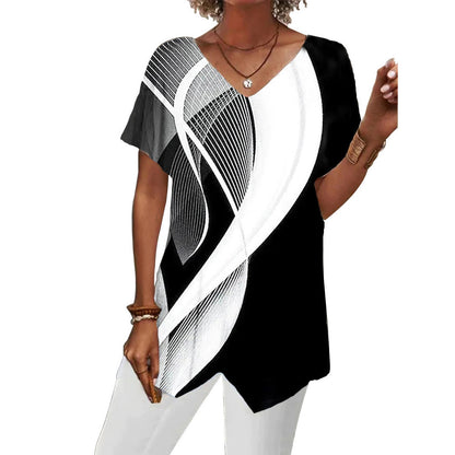 Summer European And American Women's Clothing Printed Irregular Short Sleeve