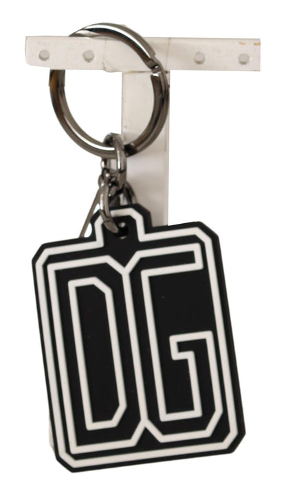 Dolce & Gabbana Black White DG Rubber Logo Silver Ring Keychain