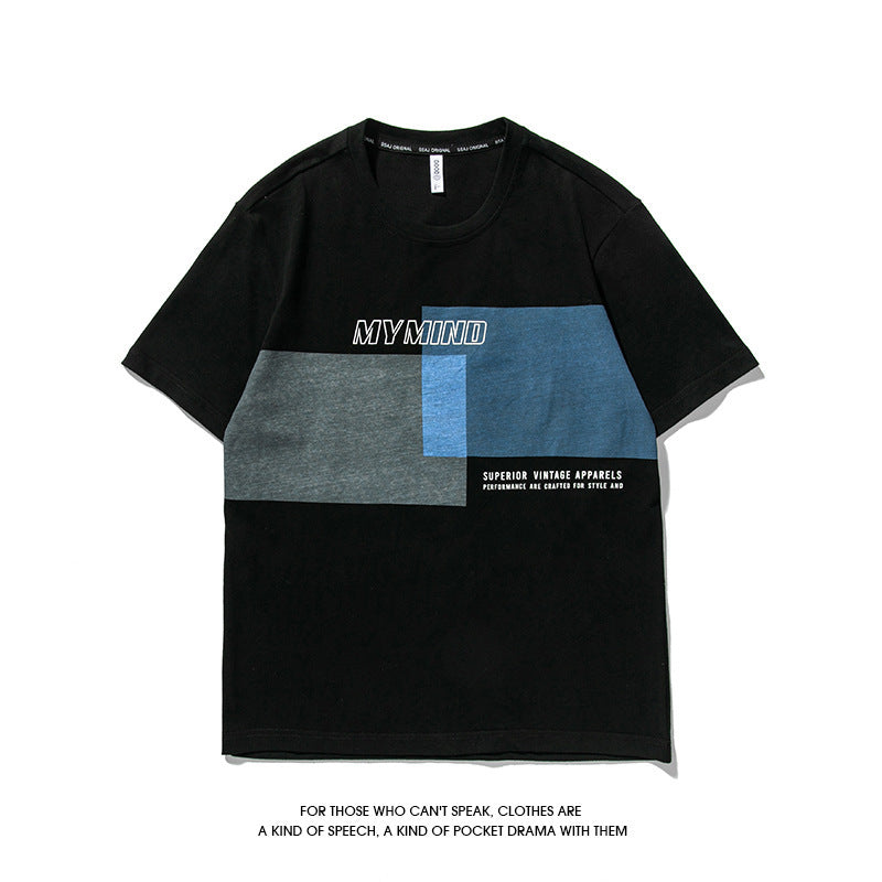 Summer Japanese T-Shirt Men's Short Sleeve Pure Cotton