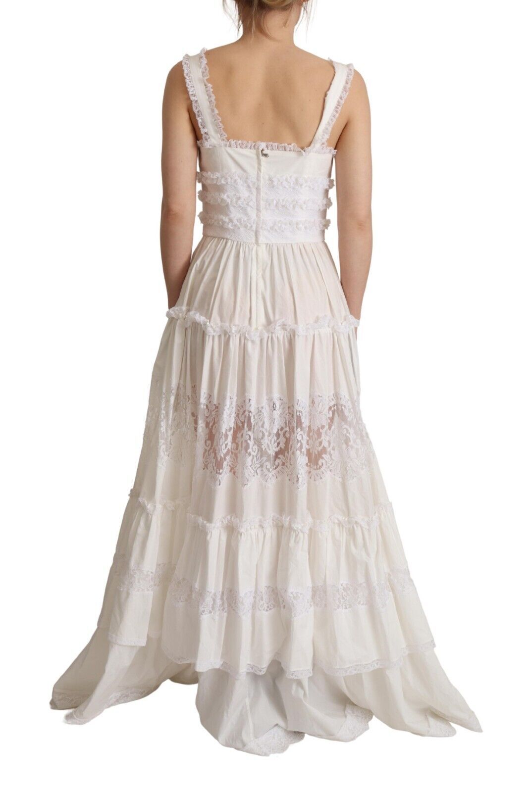 Dolce & Gabbana White Cotton Tiered Long Maxi A-line Dress